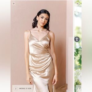 Revelry Rory Satin Champagne bridesmaid dress